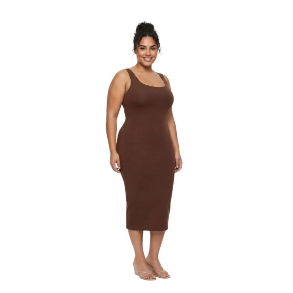 Naked Wardrobe Chocolate Brown Ribbed Midi Tank Dress Size 2X Plus